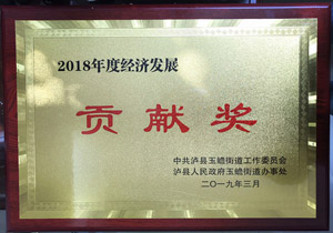 瀘州老窖建筑安裝工程有限公司被瀘縣玉蟬街道辦評為 “2018年度經(jīng)濟(jì)發(fā)展貢獻(xiàn)獎”